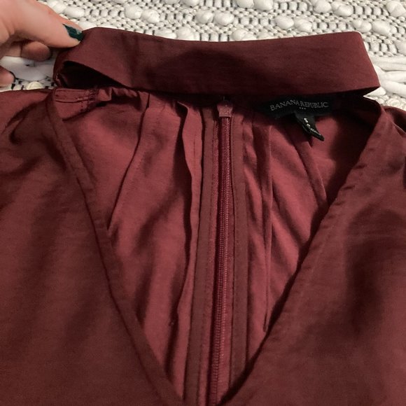 Burgundy Blouse with Neck Accent - Picture 2 of 3